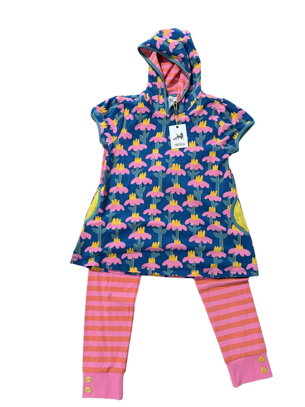 Finding Foxtale Two-piece Pink & Orange Stripe Girls' Knit Leggings & Hoodie Top